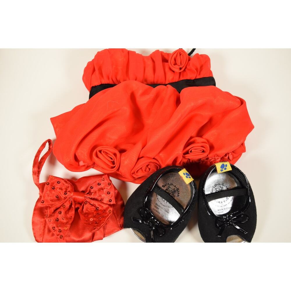 Build-A-Bear Red Bubble Party Dress Wristlet Purse Black Shoes Doll Accessories